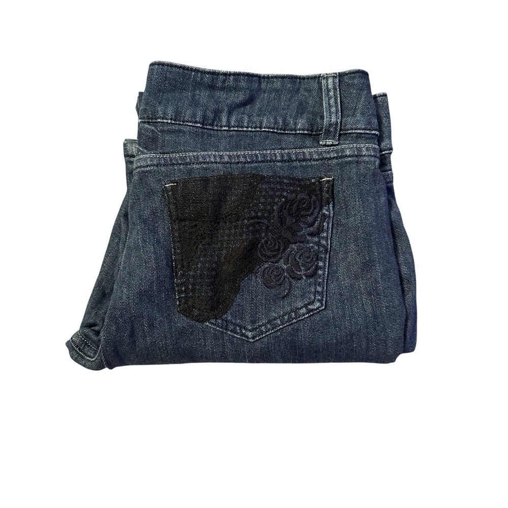 ELLE Women's Jeans Size 12 Bootcut Flare Dark Wash Lace Back Pockets Stretch
